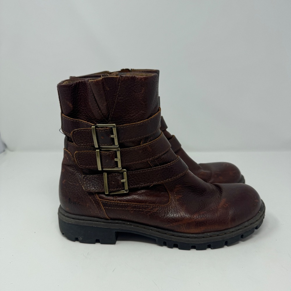 b.o.c. Born Concept Womens Brown Leather Triple Buckle Moto Combat Boots Size 8M